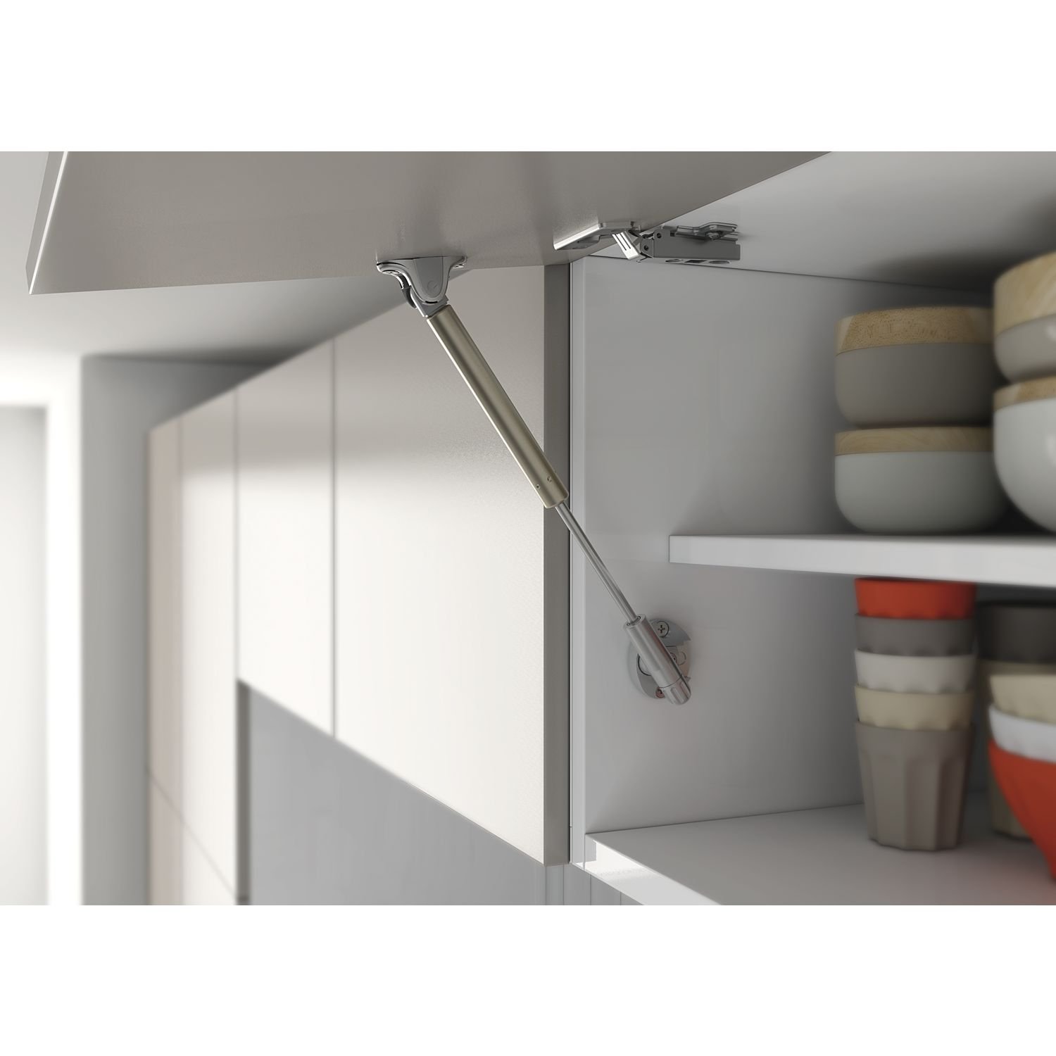 Gedotec Klappenbeschlag Küchen-Schrank Hochstellstütze Selbstöffnend Klappenhalter Küche - Kraby | Möbelbeschlag mit Länge 244 mm | Tragkraft: 90 Newton | 1 Stück - Klappenstütze für Möbel-Schränke