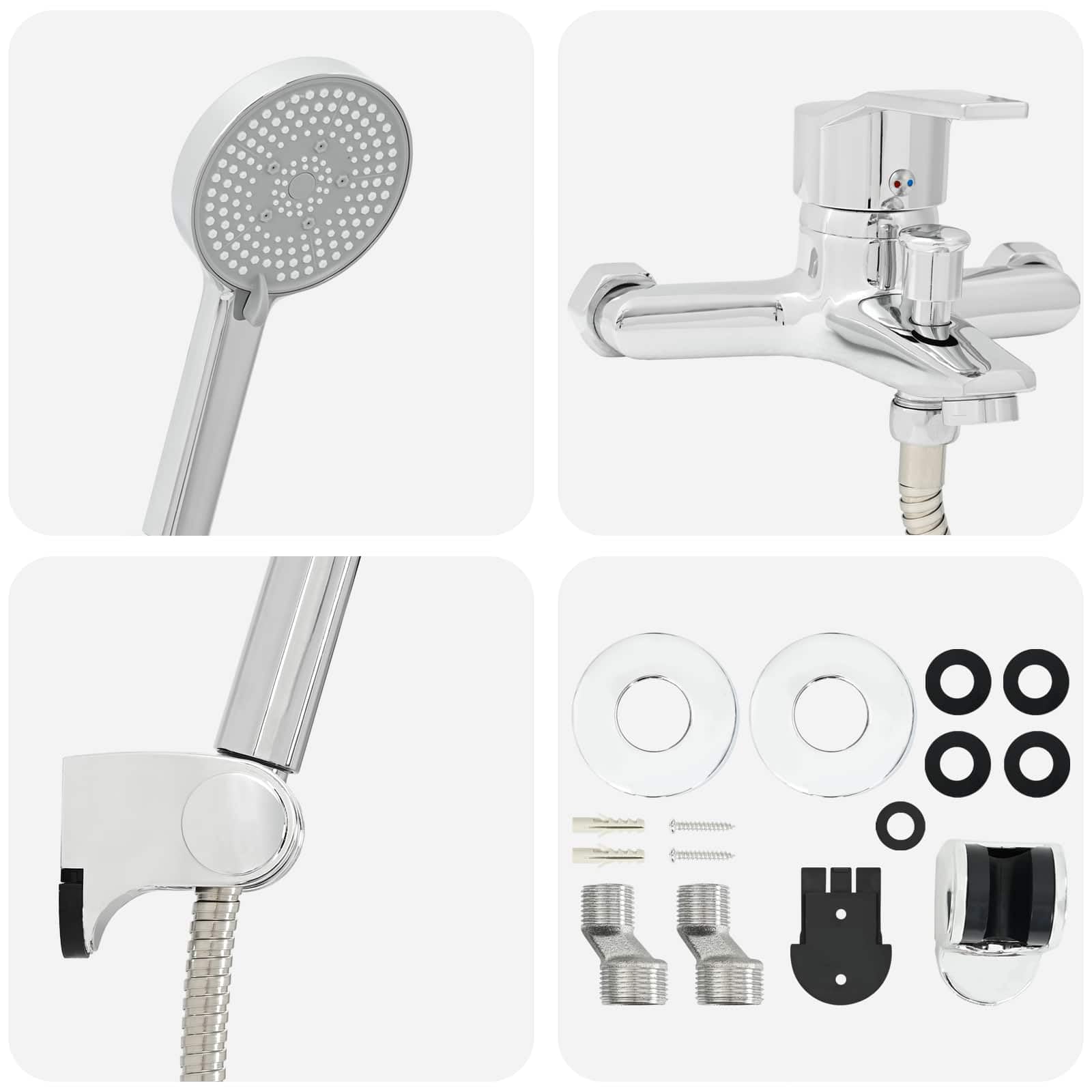 Juego de alcachofa de ducha cromada G de 1 2 pulgadas, latón con 5 tipos de chorro, ahorro de agua, alta presión, ducha de lluvia para baño Wellness