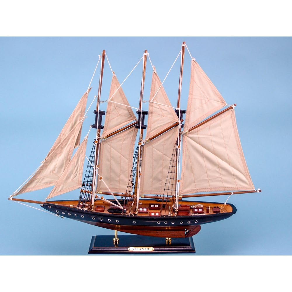 Yate de 3 mástiles de madera marrón y negro de 60x58cm para maquetas de barcos