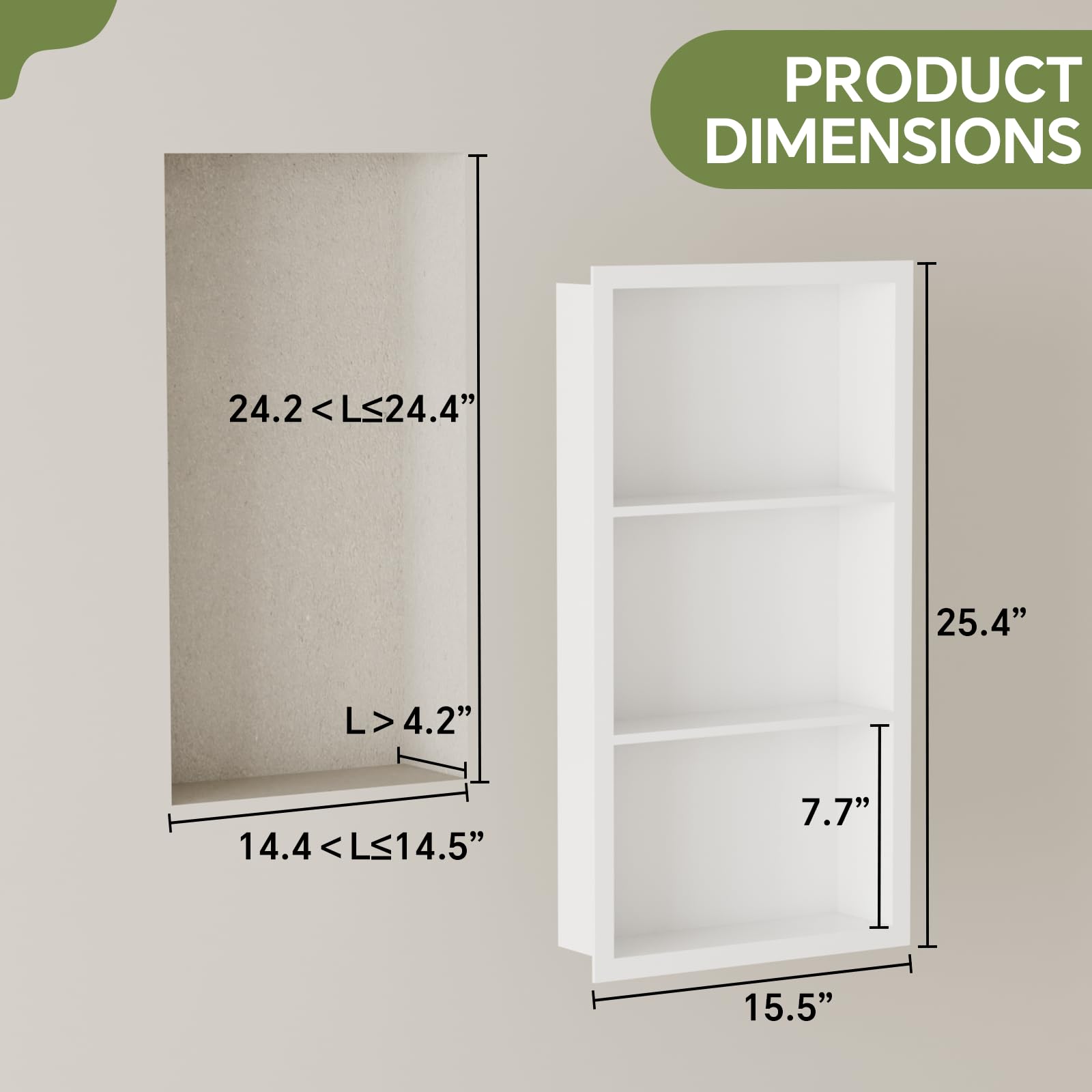 Oenalw 14x24 Medicine Cabinet Recessed Stainless Steel, 3-Tier, Medicine Cabinet Organizer,Stainless Steel Wall Niche, Bathroom Wall Cabinet, Recessed Bathroom Cabinet, Cabinet recessed Wall Cabinet