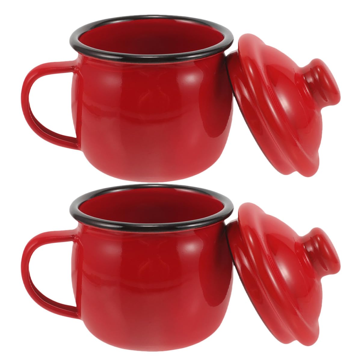 Vintage Emaillebecher 580ml mit Deckel Rot für Zuhause