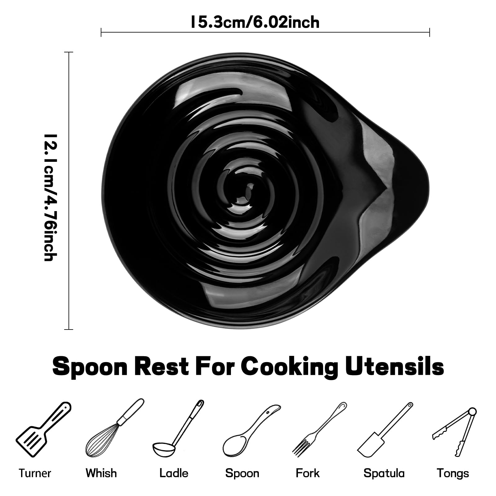 Keramik Löffelablage für Küche, Hitzebeständig Spoon Rest, Chunky Großer Kochlöffelablage für Schöpfkelle, Löffel, Pfannenwender, Spülmaschinenfest (Mattschwarze)