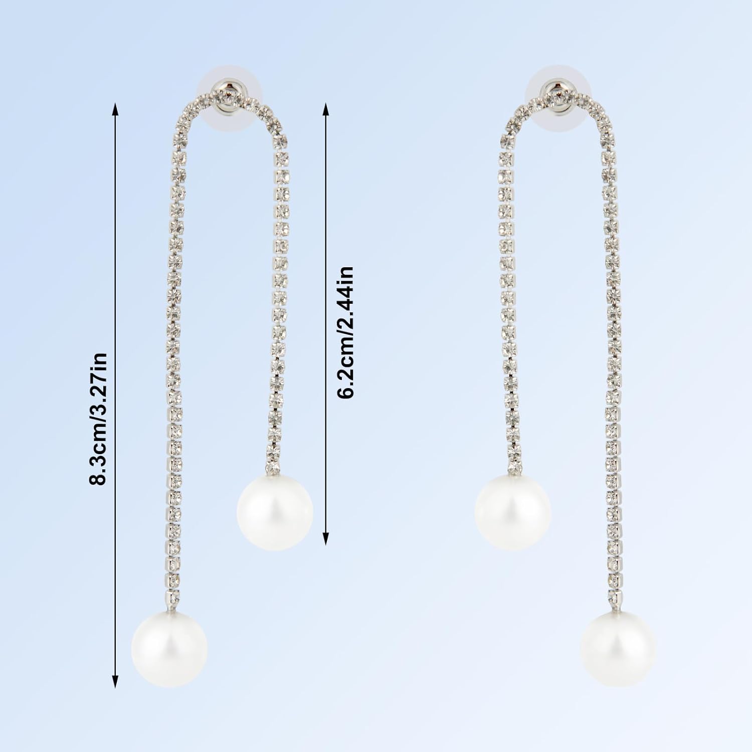 Tassel Pearl Dangle Earrings, Delicate Shiny Long Pearl Drop Chandelier Charm Earrings with Rhinestone for Women Wedding Bridal Jewelry - Image 2