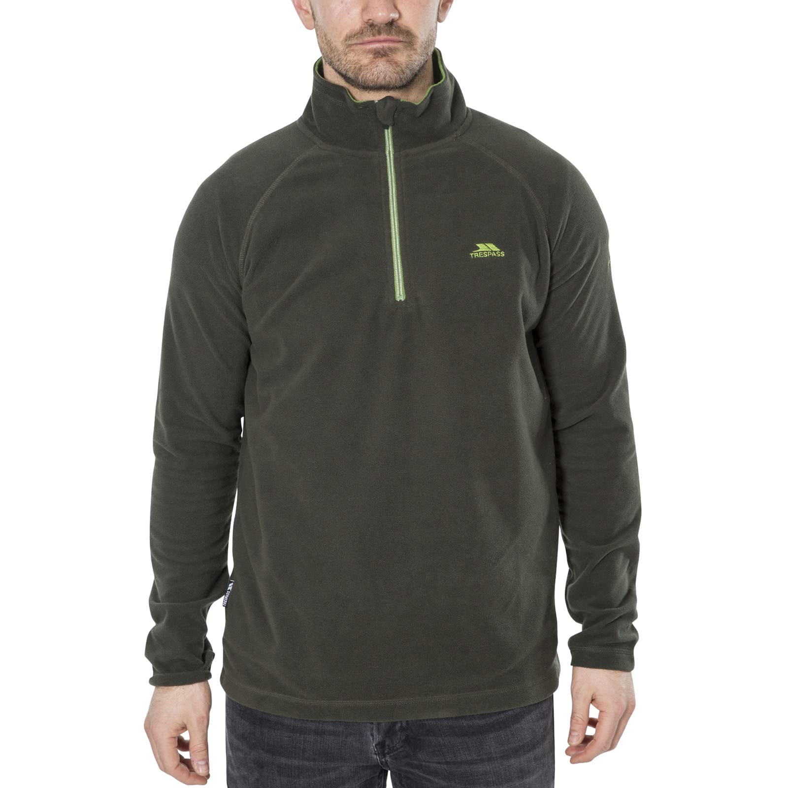 Trespass Men's Olive Fleece Blackford - Casual Microfleece, Half Zip Jumper For Large