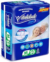 Fralda Descartável Geriátrica Prevent Care Vitalidade Sênior Pacotão Revenda Fita (TAMANHO M 50 UNIDADES 40 a 70kg)