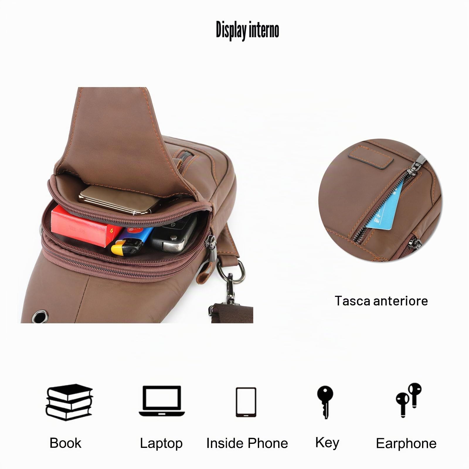 FANDARE Retrò Zaino Monospalla Uomo Pelle Borsello Tracolla Borsa Monospalla Borse a spalla Borsa a Tracolla da Uomo borsa marsupio Sling Bag Zaino Leggero per Lavoro Trekking Viaggio Nero
