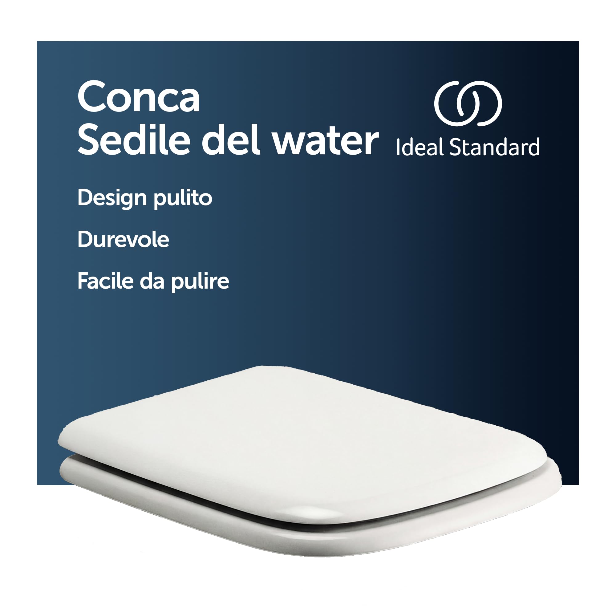 Ideal Standard Conca Sedile WC, forma angolare, Sedile del water resistente, incluso set di cerniere per una facile installazione, fatto di urea robusta – Bianco (380x526 mm)