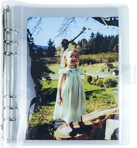 Juego de mini álbum de fotos con 6 anillas para tarjetas fotográficas con 25 piezas de cubierta interior personal A5 de PVC transparente y 4