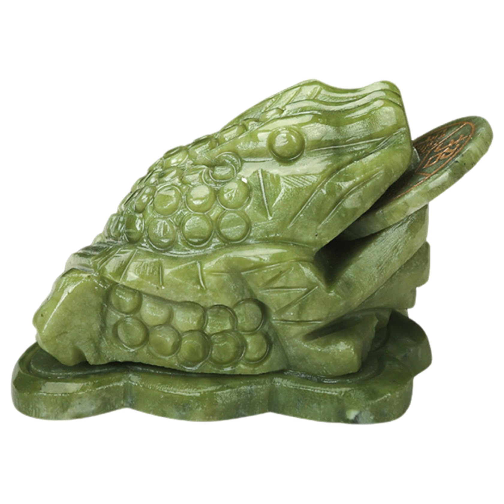Grenouille de jade avec pièce de monnaie statuette Feng Shui crapaud de fortune 4cm