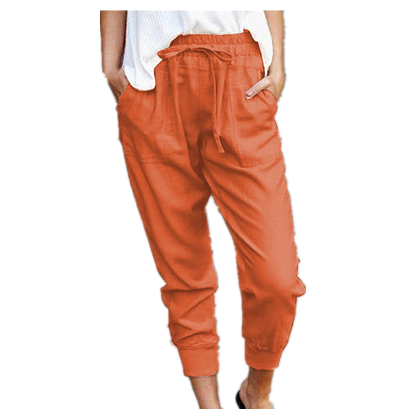 Solid Color Straight Wide Leg Pants Womens high Waist Loose and Thin Casual Fashion Trousers Orange L