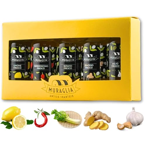 Antico Frantoio Muraglia - Juego de regalo gourmet de sabor italiano de AOVE prensado en frío, cinco botellas de 0.67 onzas líquidas de mezclas Antico Frantoio Muraglia - Juego de regalo gourmet de sabor italiano de AOVE prensado en frío, cinco botellas de 0.67 onzas líquidas de mezclas