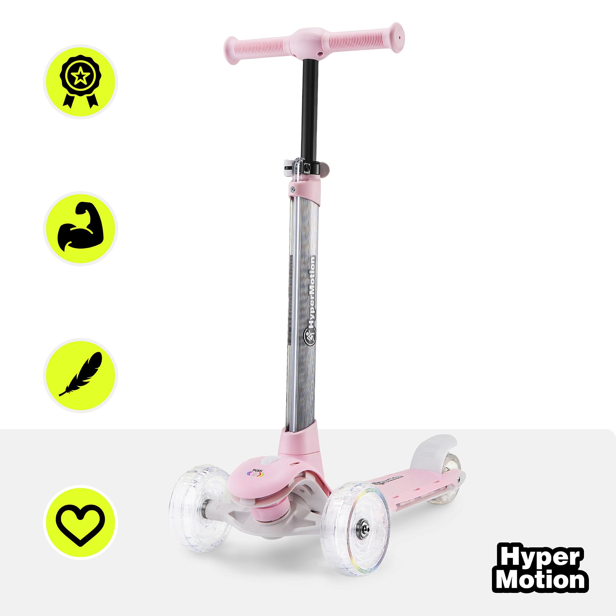 HyperMotion- Monopattino a tre ruote per bambini, 3-8 anni, con illuminazione
