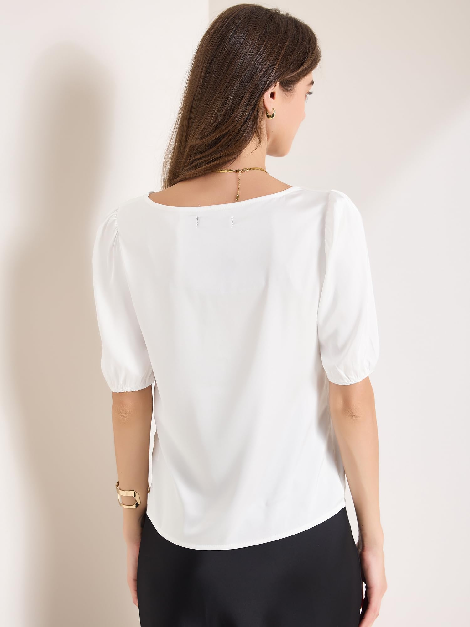 Allegra K Chemisier élégant en satin avec col en cœur et manches mi-longues pour femme