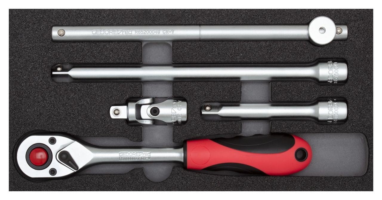 Gedore Red Red Gedore Ratchet With Accessories 1/2 Inch In 1/3 Foam Module, 5-Piece