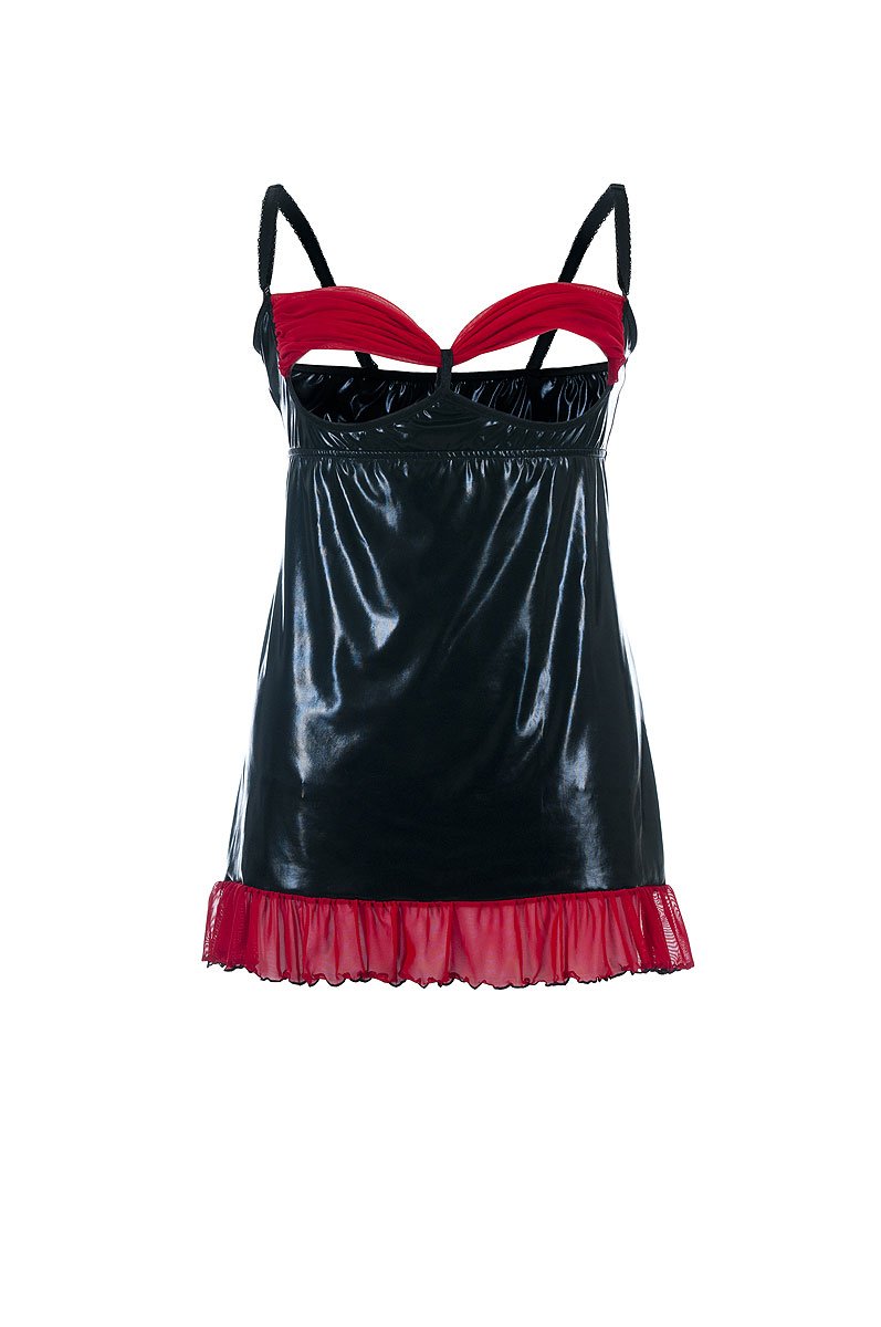 Elegantes Chemise schwarz aus Wetlook Tüll und Brustfrei mit Rückenausschnitt und Offener-Ausschnitt an der Brust Plus Size