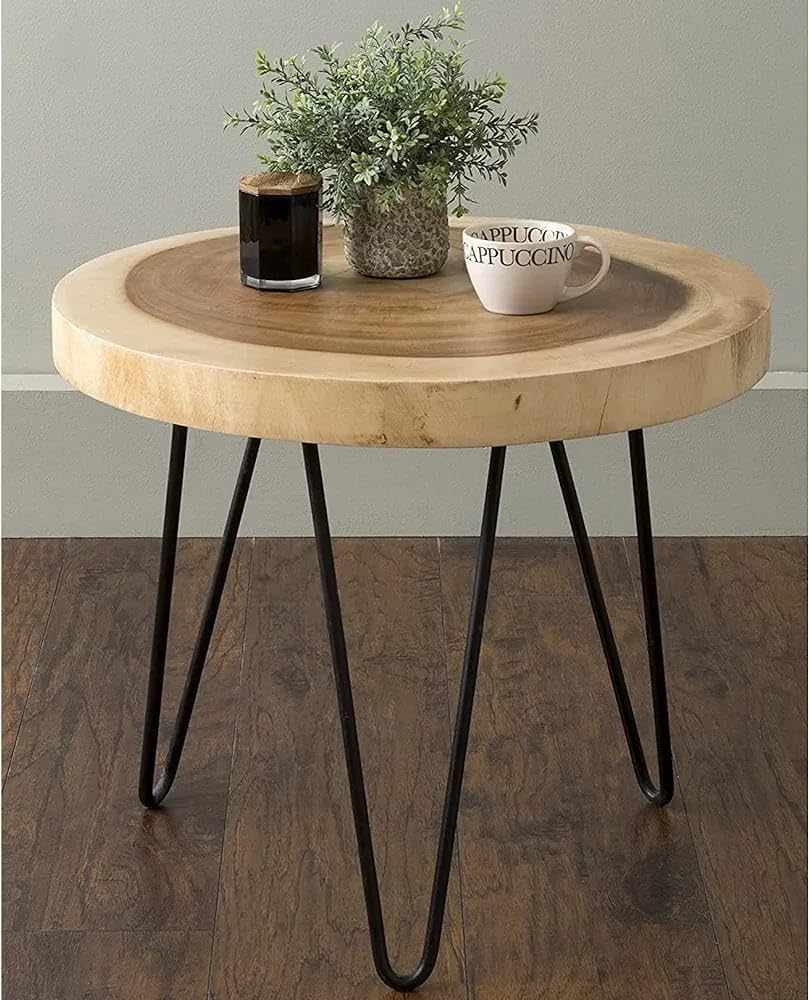 Sheesham Wood Small End Table/Side Table/Plant Stand/Round Stool with Hairpin Legs for Indoor & Outdoor (Natural)