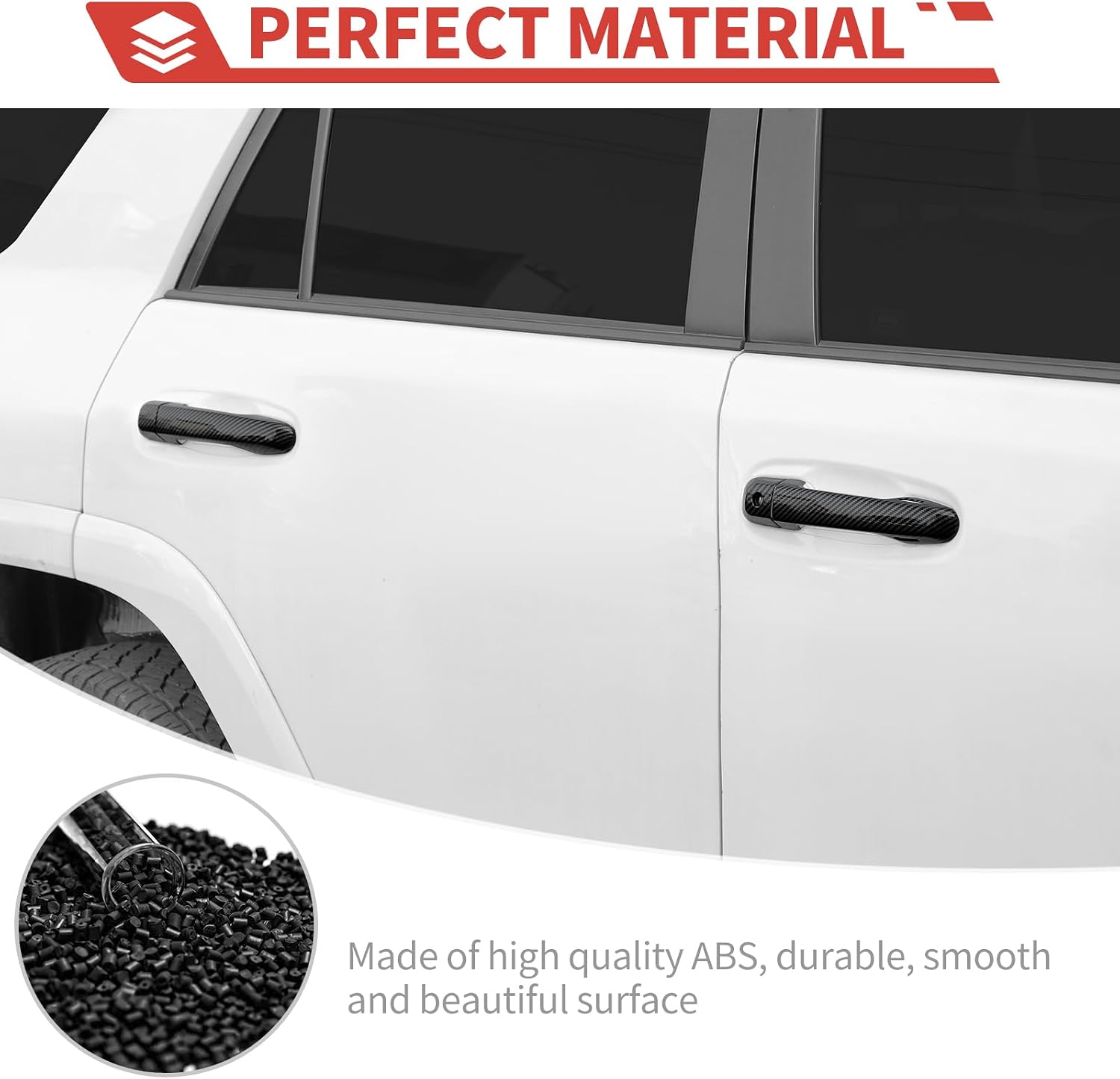 Exter Door Handle Cover Trim with Smart Key Holes fit for Toyota 4 Runner 2010-2024 Outdoor Handle Frame Exterior Door Accessories,Carbon Fiber Texture