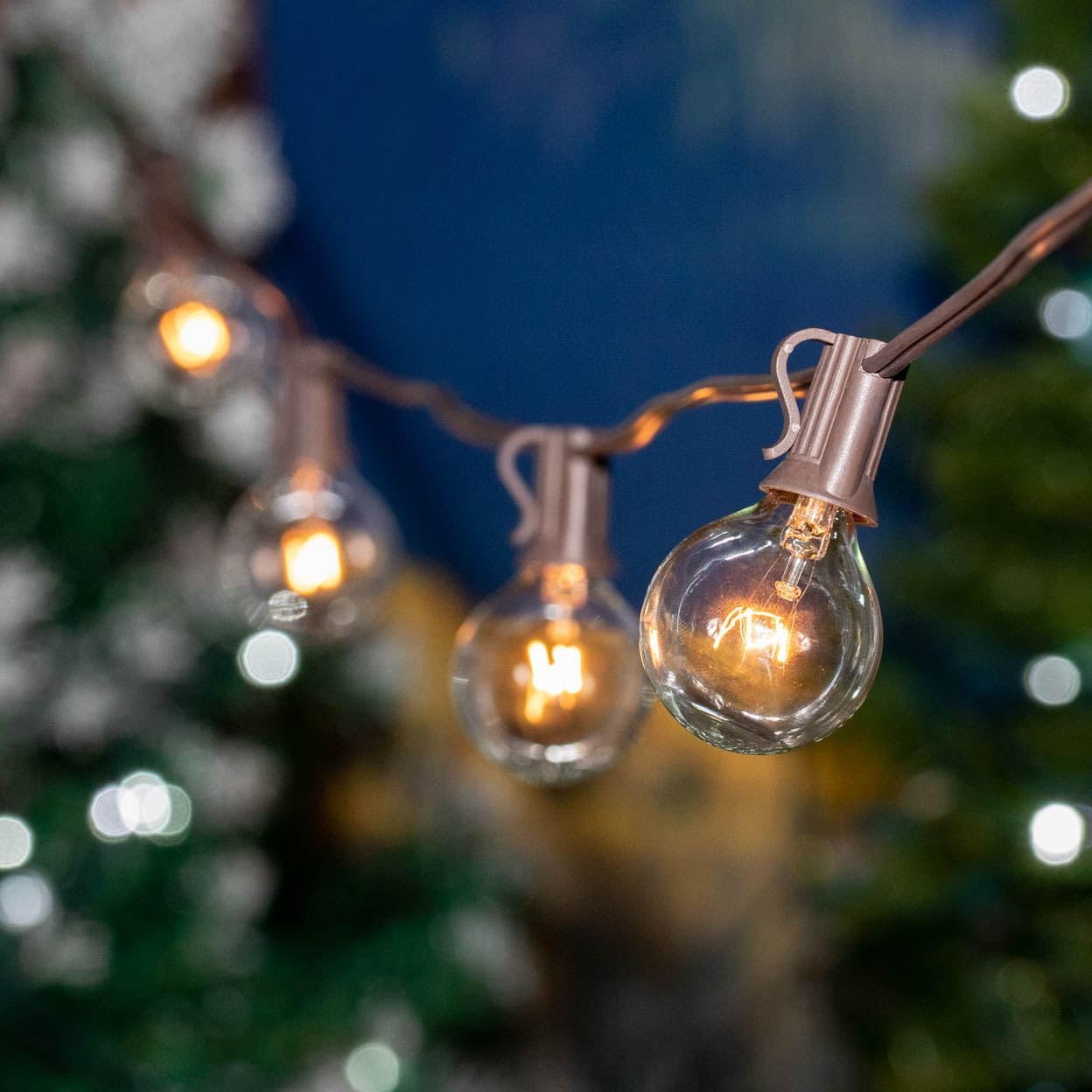 G40 Patio String Lights with 25 Clear Globe Bulbs - Hanging Garden String Lights - Vintage Backyard Patio Lights - Outdoor String Lights - Market Cafe String Lights - Brown Wire - 25 Foot