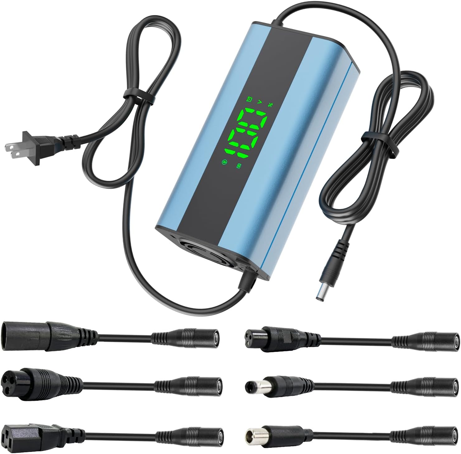 54.6V 2A Electric Scooter Charger with 6-in-1 Universal Plug, Suitable for 48V Electric Scooter and Electric Bicycle Lithium Battery, Intelligent Display Screen, Fast Charging, Overcharge Protection