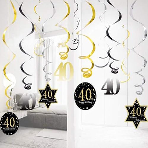Decoración de cumpleaños número 40, remolinos colgantes, decoraciones de techo para fiestas de 40 años