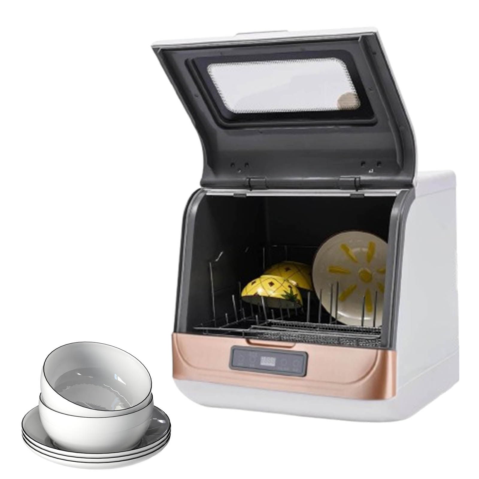 Lavavajillas portátil de encimera de 800 W, lavavajillas Compacto, lavavajillas automático con 3 programas de Lavado + Secado y desinfección, para apartamento/Oficina/Cocina,Gold