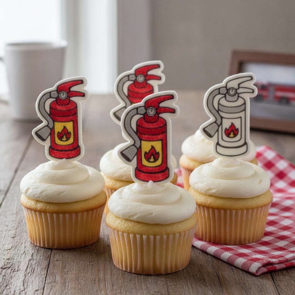 BAKERLOGY Lot de 4 Mini Emporte-pièces & Tampons Pompier – Borne Incendie, Camion de Pompiers, Casque et Extincteur pour Fondant, Biscuits, Sablés, Fête des Pompiers & Secours d’Urgence