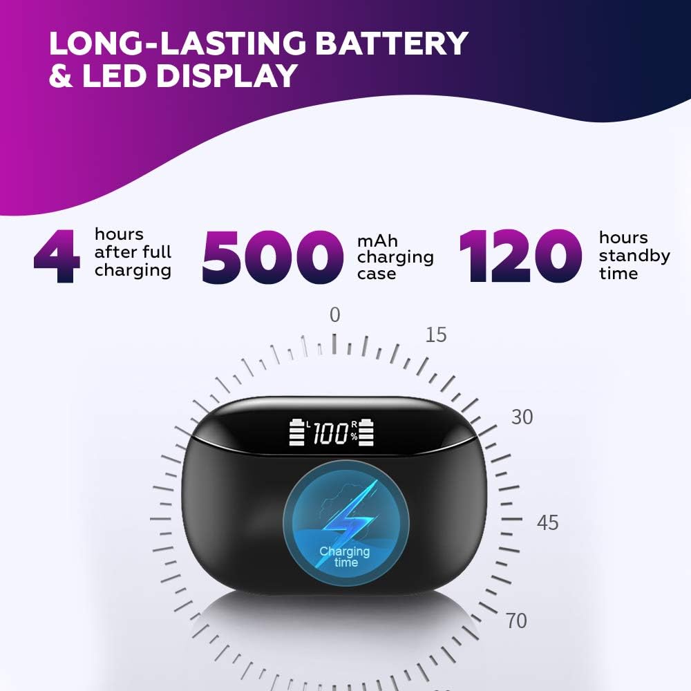 G X9 Wireless Earbuds Bluetooth 5.0 IPX5 Waterproof, Noise Cancelling Earbuds with Graphene Composite Diaphragm, UV Sterilizing Lamp, LED Display Case, 3 Ear Clips, USB-C Headphones for Sport, Black