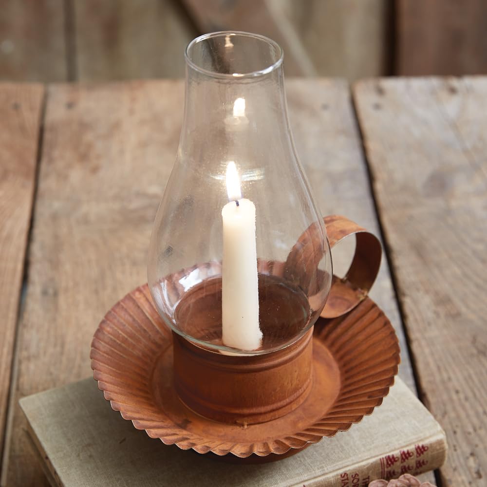 Colonial Tin Works Rustic Chamberstick Candle Holder with Glass