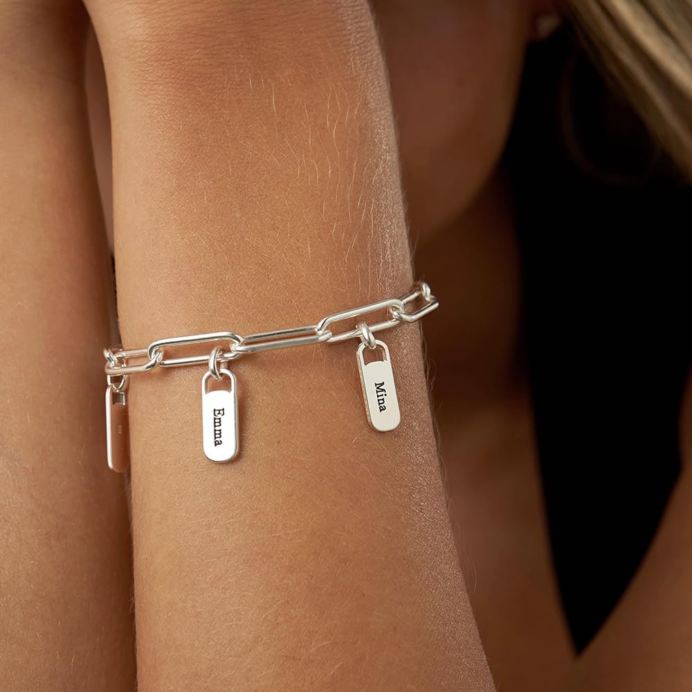 MyNameNecklace Personalized Rory Bracelet with Custom Tag Charms - Diamond Option