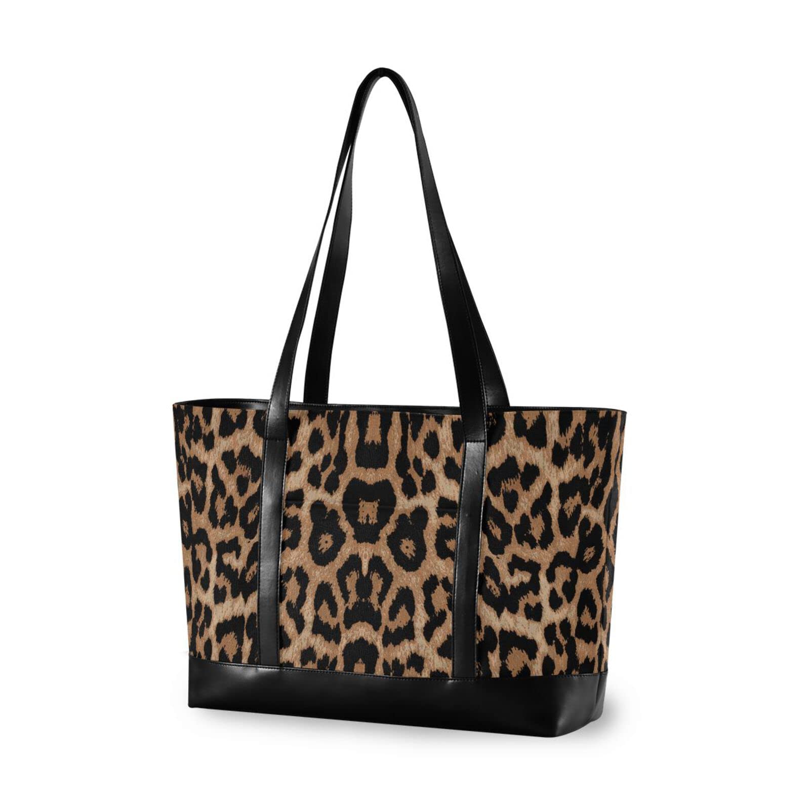 Damen-Handtasche mit Leopardenmuster, Tiermotiv, Leinen, Laptop-Tragetasche, Rei?verschluss, Reise-Schultertasche, Einkaufstasche, 39,6 cm
