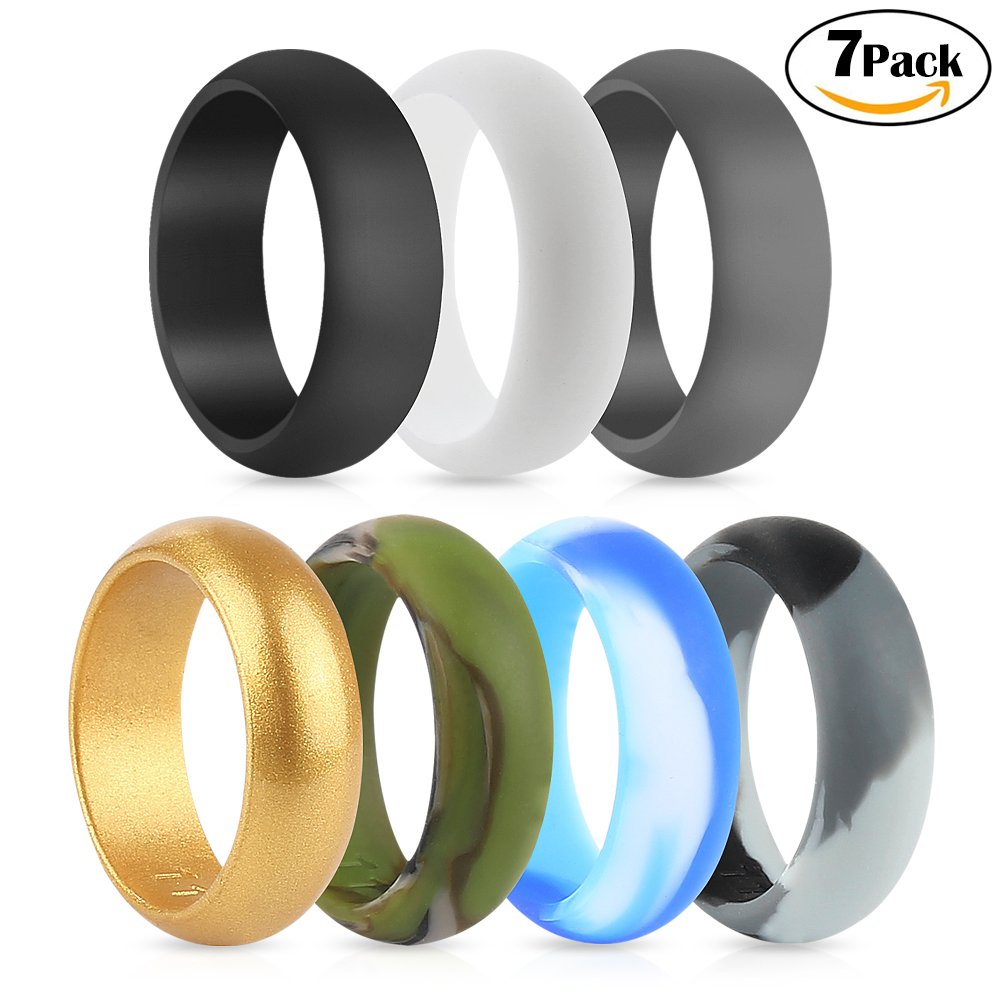 Silicone Wedding Rings for Men, Durable 7 Packs Silicone Ring Non-toxic Comfortable Silicone Wedding Bands for Yoga, Crossfit, Weight Lifting, Fitness