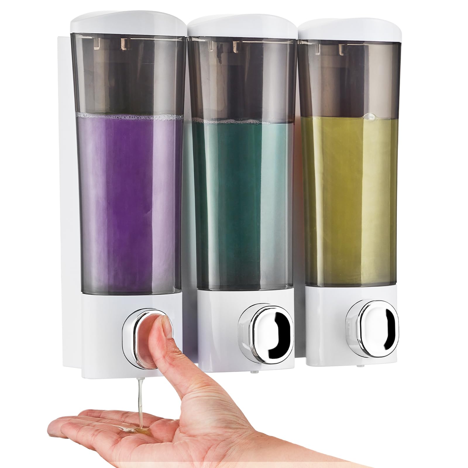 Shampoo and Conditioner Dispenser Wall Mounted - Modunful No Drill Shower Shampoo Holder for Bathroom Hotel & Home Use | Large Capacity White