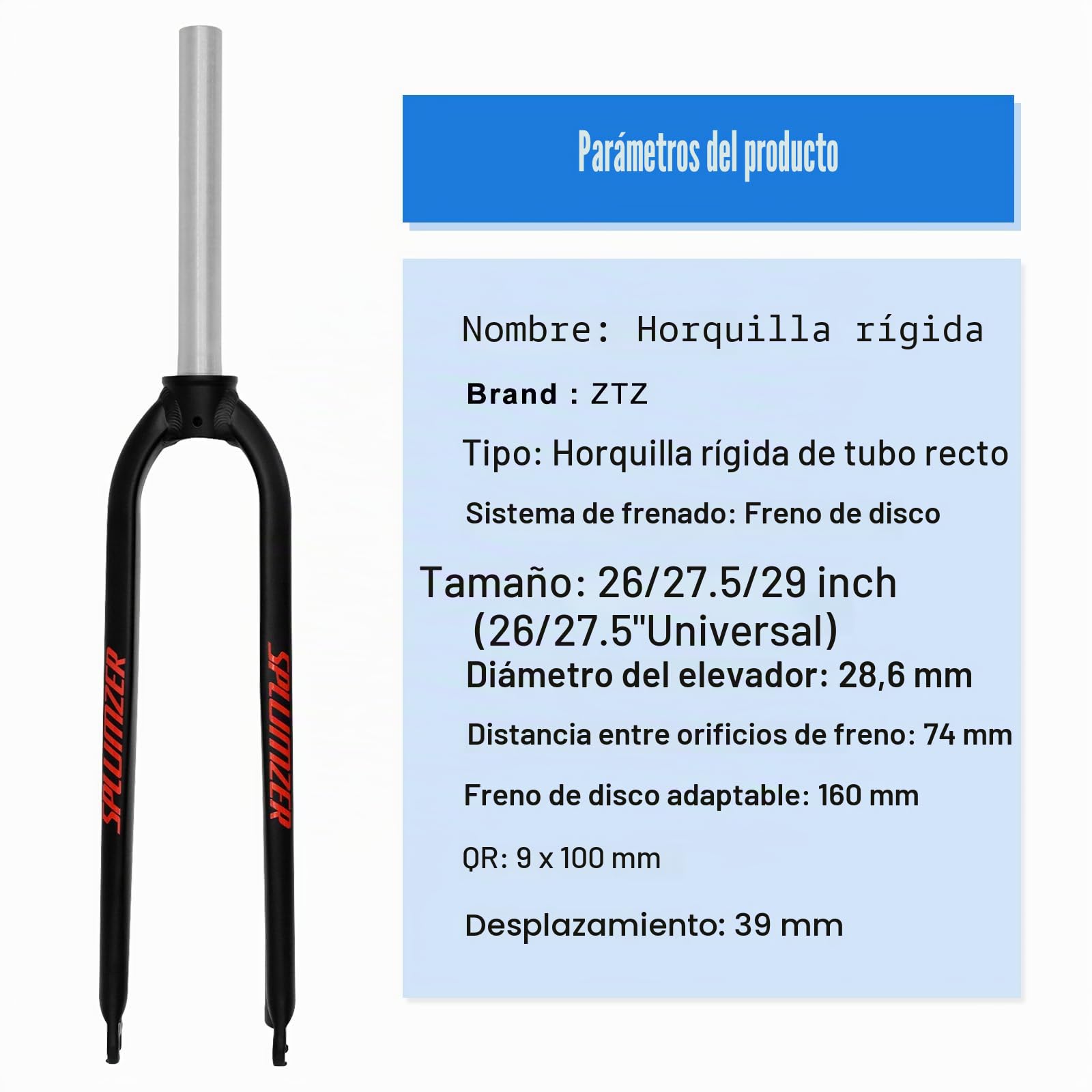 Horquilla MTB de Freno de Disco rígido de aleación de Aluminio de 1-1/8 "26/27. 5/29", Horquillas Delanteras de Bicicleta de montaña superligeras de Tubo Recto sin Rosca de 28,6mm