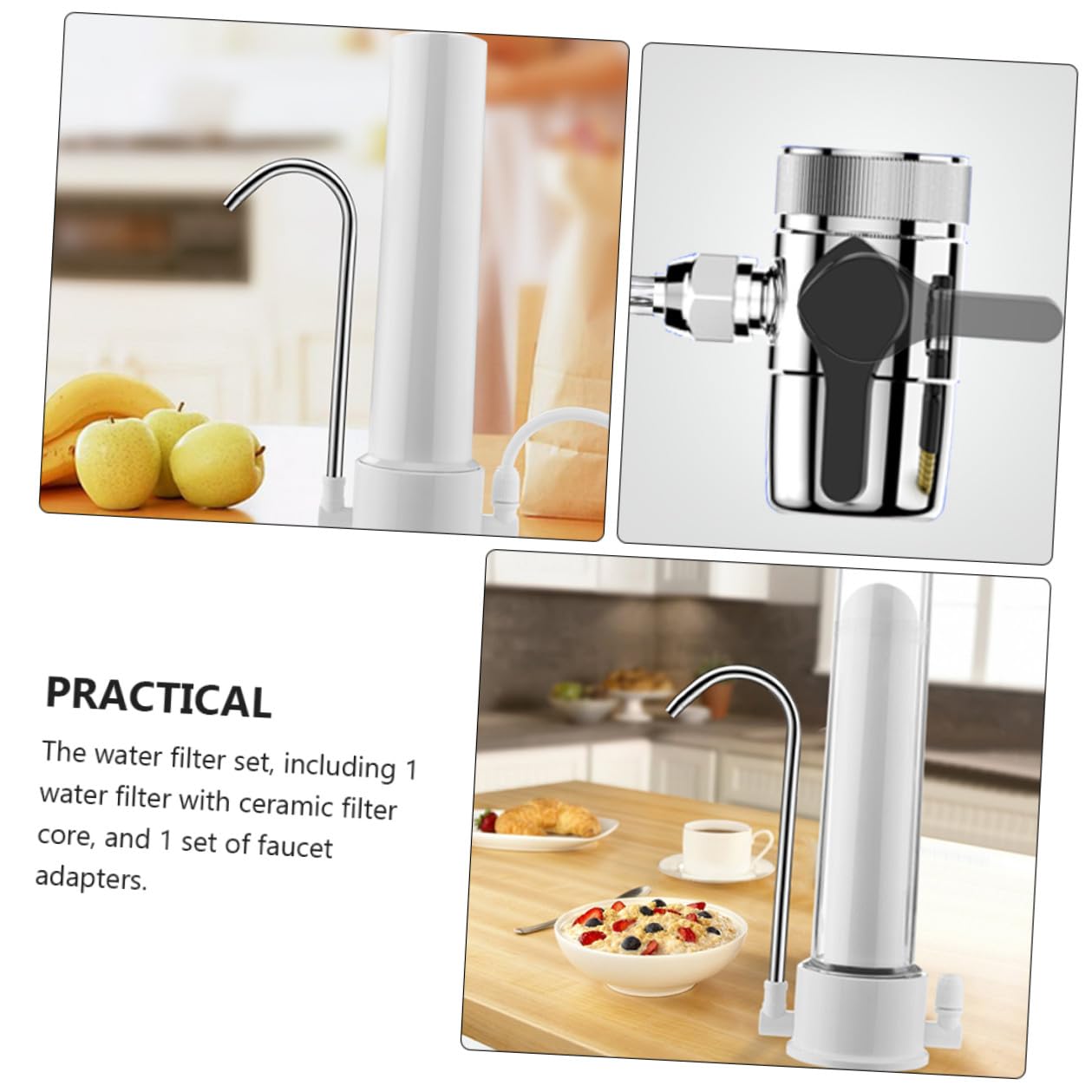 Filtro de Agua Fácil de Instalar para Grifo de Cocina Blanco Adaptadores Purificador Doméstico Sistema Duradero de Plástico y Cerámica para Agua Potable