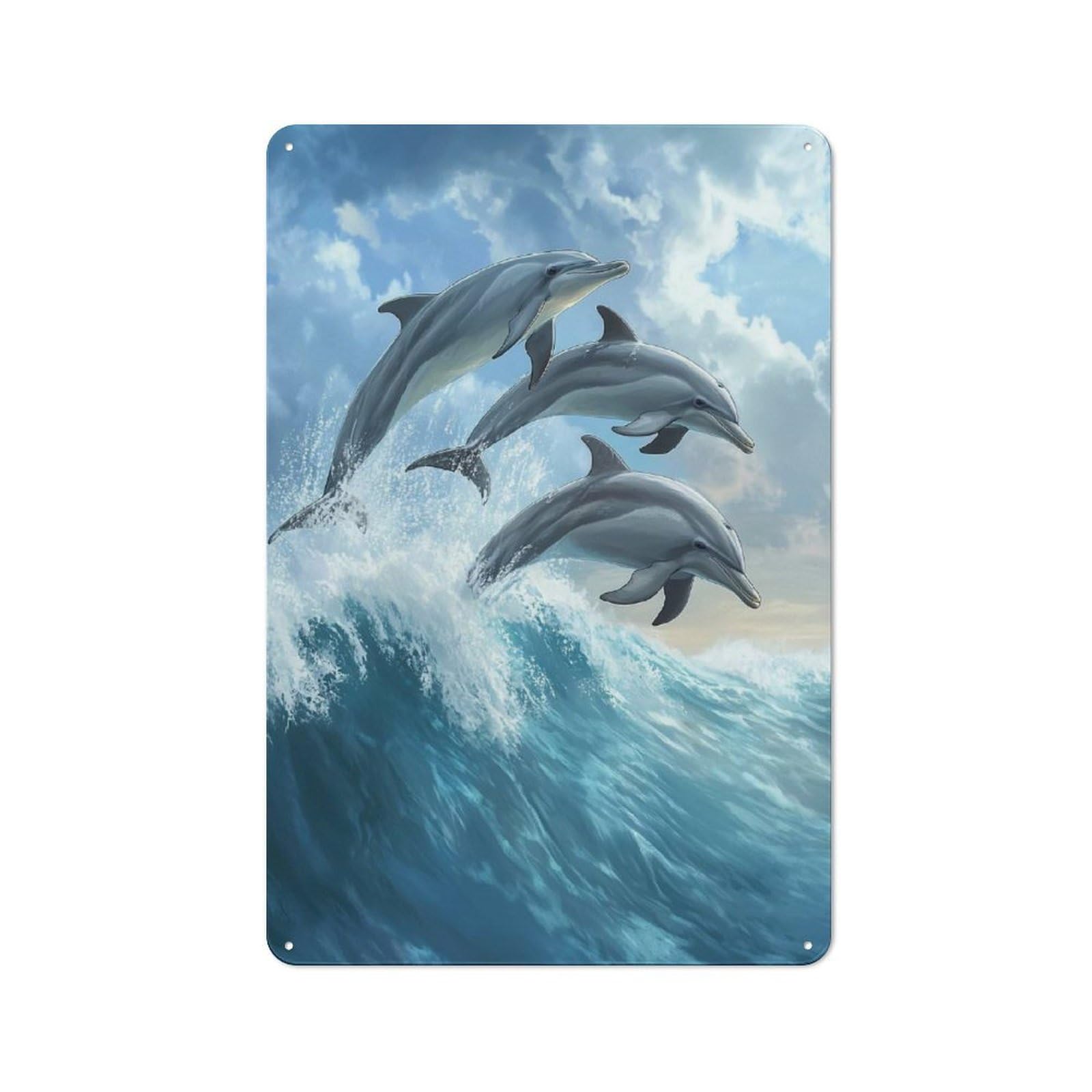 Junmoney Style-14 Dolphins Leaping Wave Retro Metal Sign 30X20cm For Garden Room Or Summerhouse, A Decorative Christmas Gift For Summerhouse Decorators