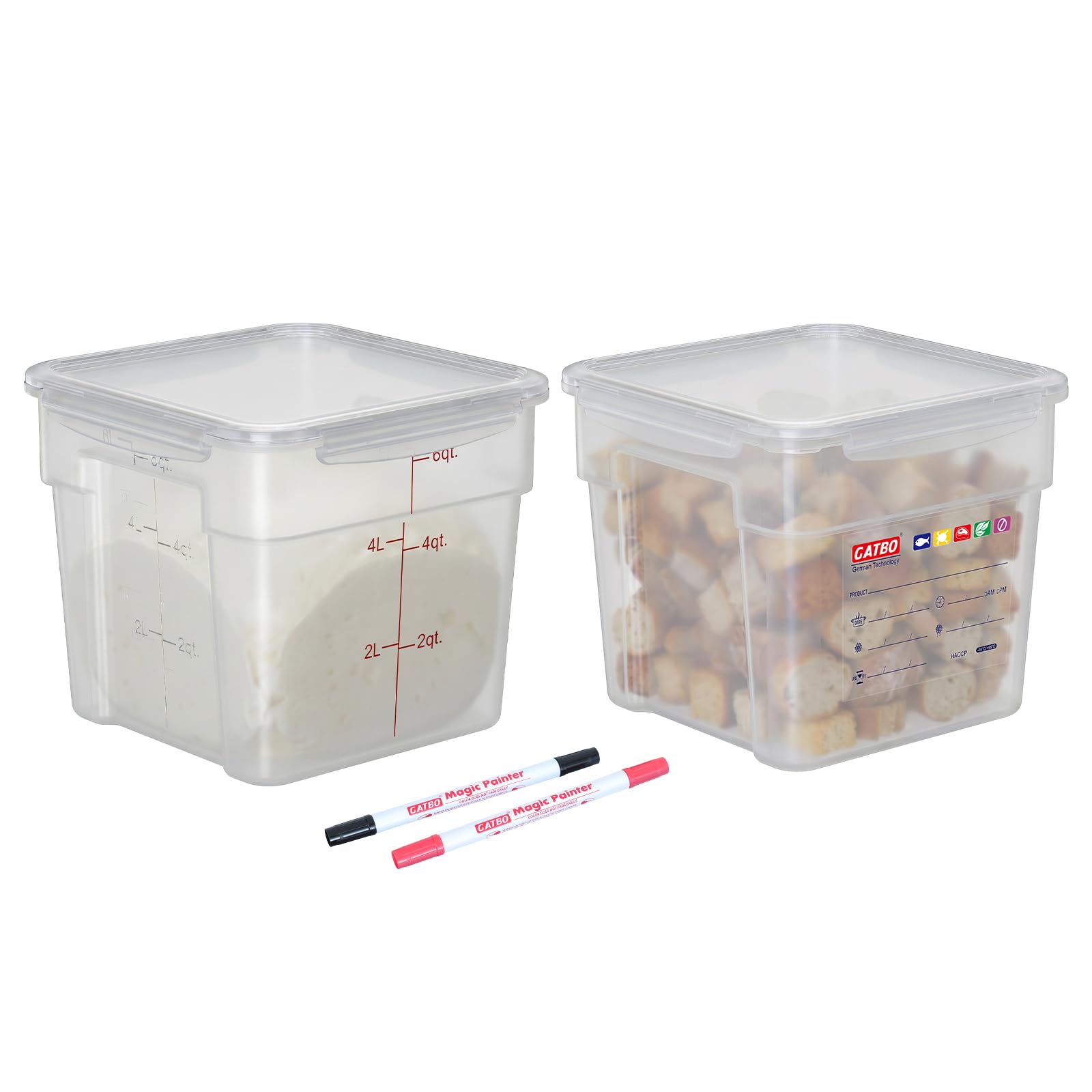GATBO 6L Commercial Food Storage Containers, Set of 2 with Lids and Handle