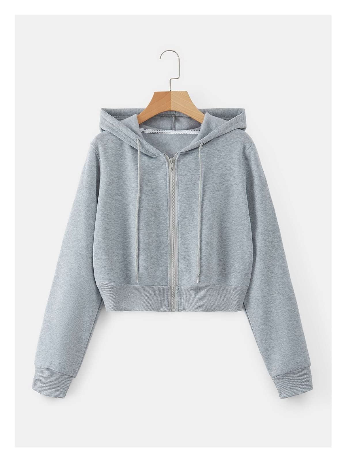 Sweatshirt à capuche longue fini les pulls courts adoptez le gris XS