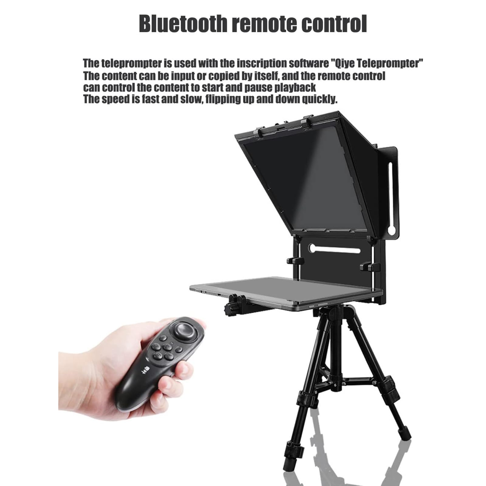 Składany teleprompter, mini teleprompter, z pilotem zdalnego sterowania, tkanina zaciemniająca, kompatybilny z iPadem, tabletami, smartfonami, aparatami, do studia i nagrywania filmów na żywo