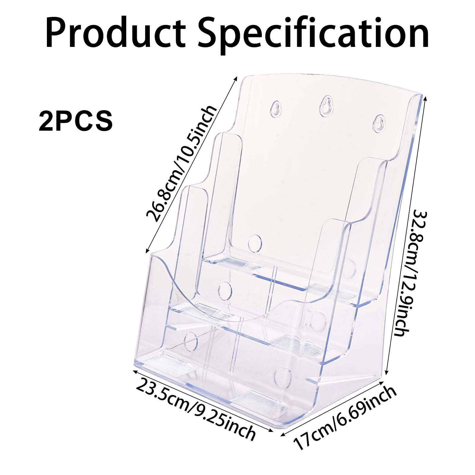 2 supporti per brochure A4, 23,5 x 20 x 34 cm, supporto per opuscoli A4, 3 ripiani, supporto da parete o da scrivania, per letteratura, opuscoli, menu, volantini, riviste
