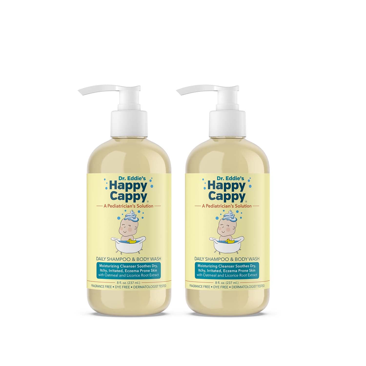 Daily Shampoo, Face, and Body Wash for Dry, Itchy, Eczema Prone Skin, For Children and Adults, Fragrance and Dye Free, Two 8 oz Bottle Pack