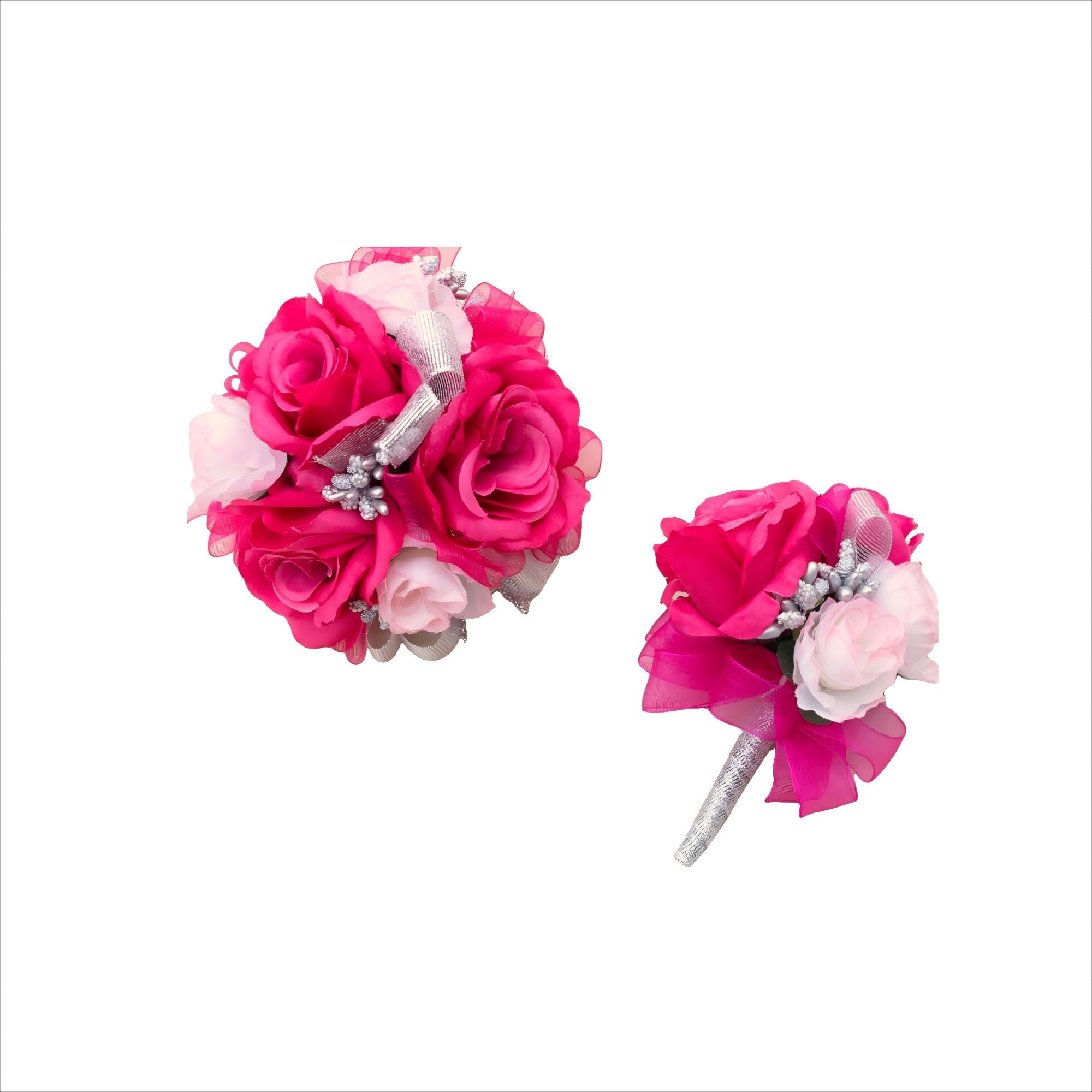 Amazon.com: Ansuma Hot Pink Rose Corsage Boutonniere Set Real