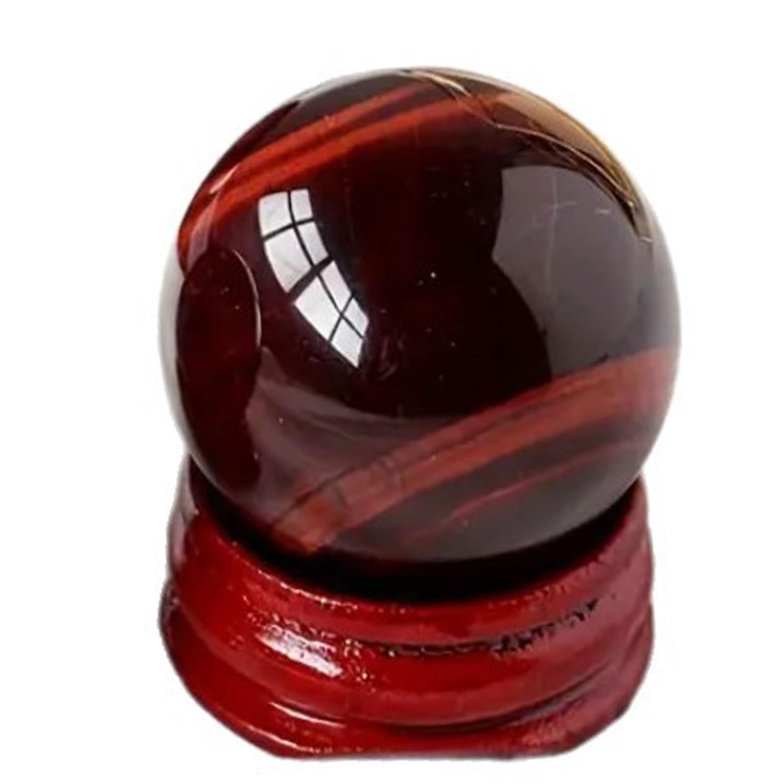 DECORN Natural Red Tiger Eye Crystal Ball Sphere, Healing Gemstone Ball Sculpture Figurine with Wooden Stand for Divination Home Decoration,40~45mm