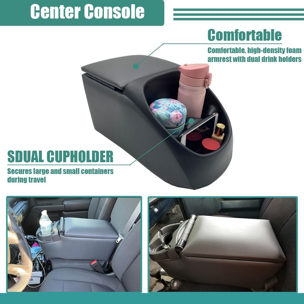 MOOSUN Universal Truck Seat/Bench Contractor Center Console Business Organizer and Storage with Cup Holders and Padded Top Lid for Armrest