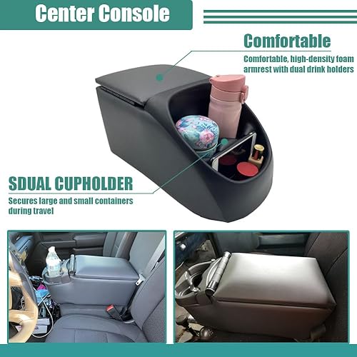 Miniatura 4 de MOOSUN Asiento universal para camionetabanco de contratista, consola central organizador de negocios y almacenamiento con portavasos y tapa superior