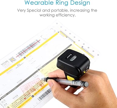 Eyoyo 1D Wireless Wearable Ring Finger Barcode Scanner، Bluetooth & 2.4G Wireless & USB Wired Connection، Portable Mini UPC ISBN Bar Code Reader متوافق مع iPhone و iPad و Android و Tablet
