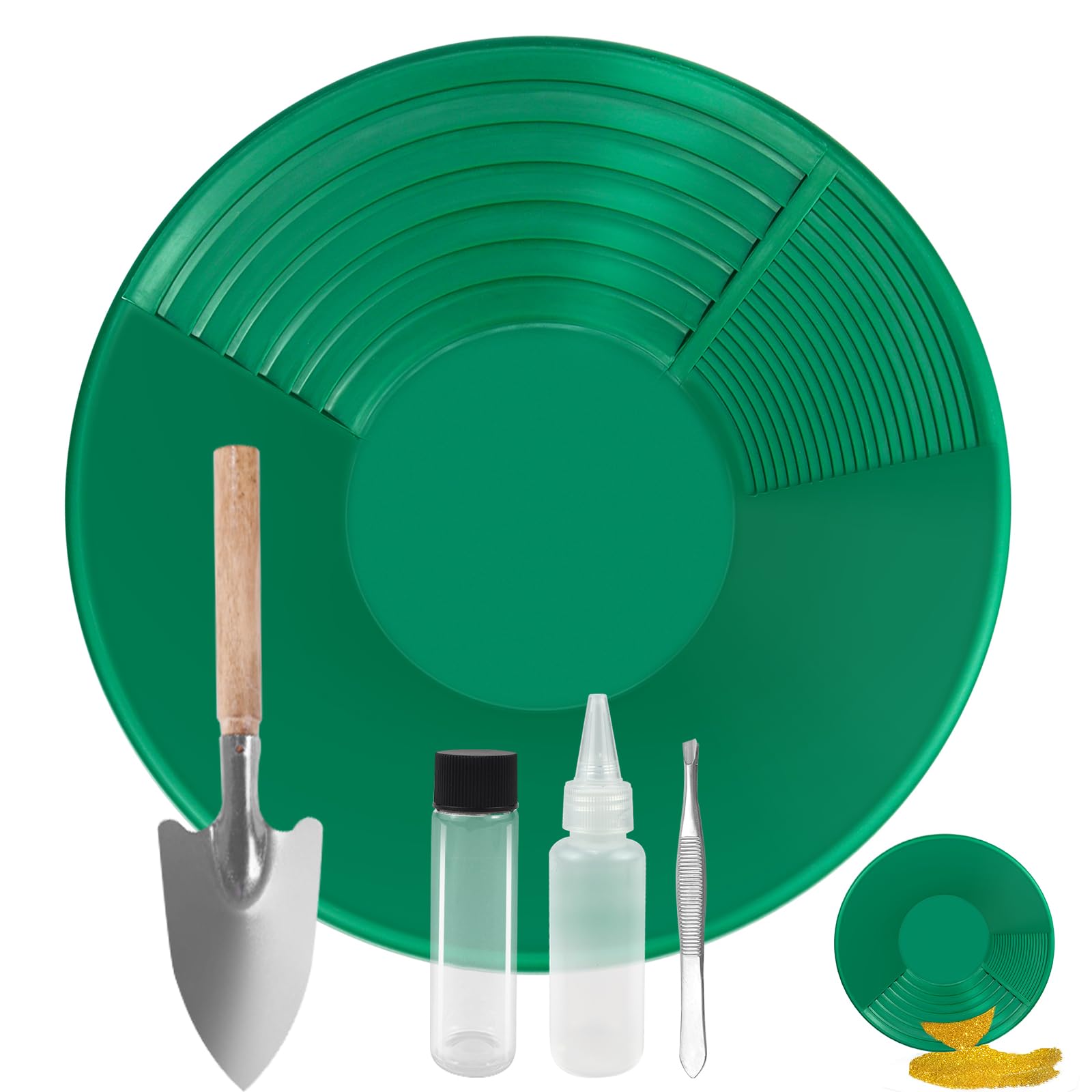 Kit D'orpaillage Gold Pan 38,5 x 8,5 cm Casserole Plastique pour Lavage Tamis Prospection Minière (Vert)