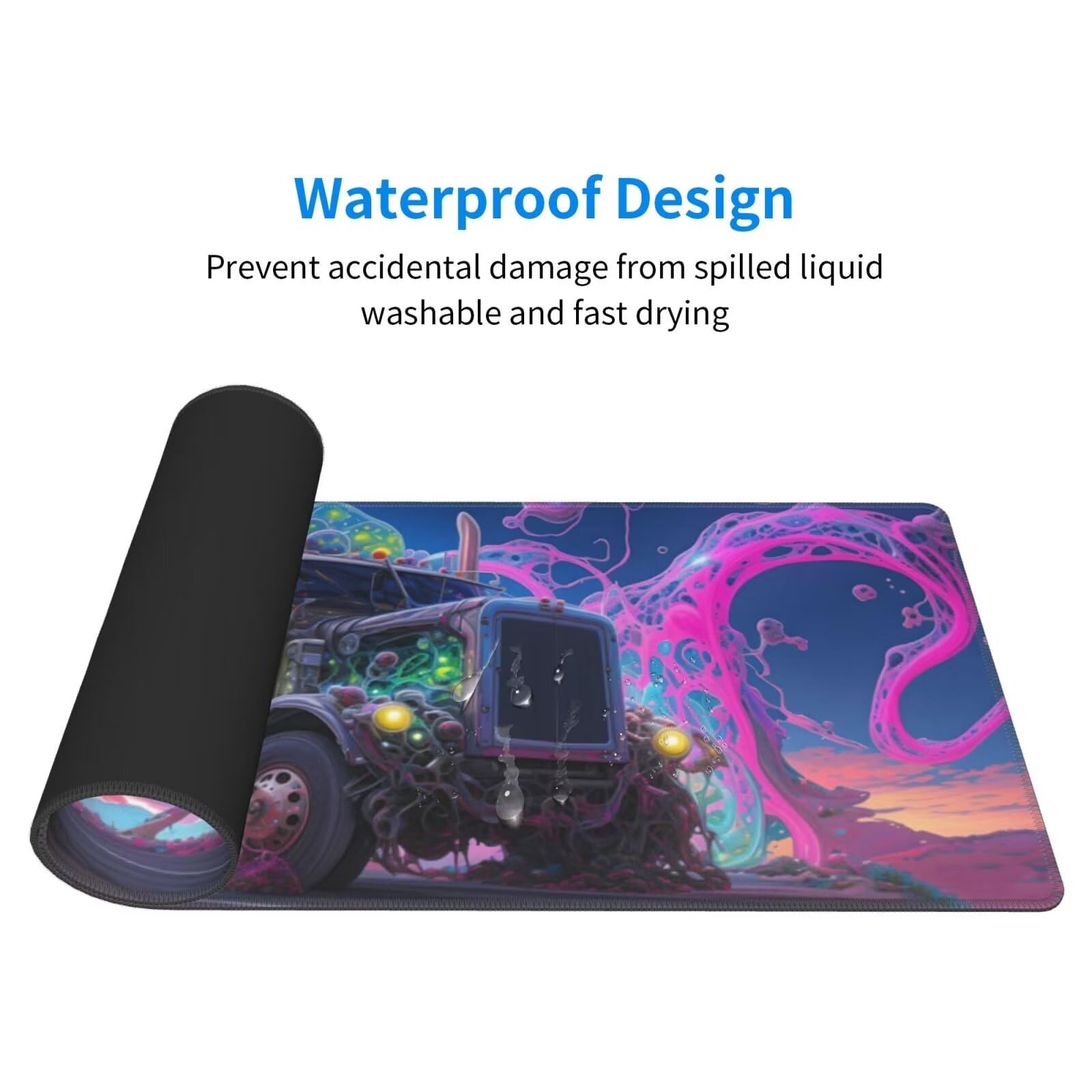 Tappetino Mouse, Tappetino Mouse Gaming Grande XXL 1500x800x3mm Tappetino Scrivania Mouse Pad, Base in Gomma Antiscivolo, Bordi Cuciti,Lavabile, Mousepad per Ufficio e Gaming (camion) R-393