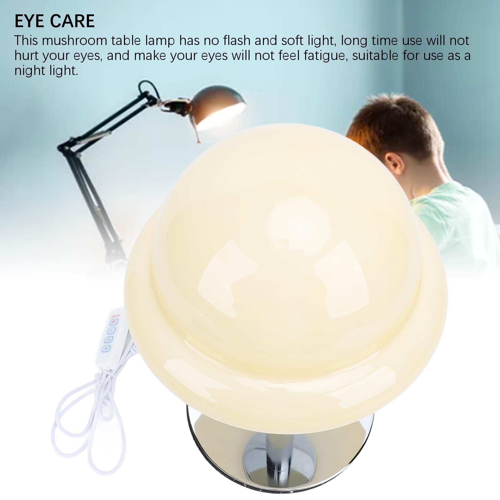 Simpatica Lampada da Tavolo a Forma di Fungo, Lampada da Scrivania a Risparmio Energetico Dimmerabile a 3 Colori con Luce Calda, per Luce Notturna da Comodino (Beige)