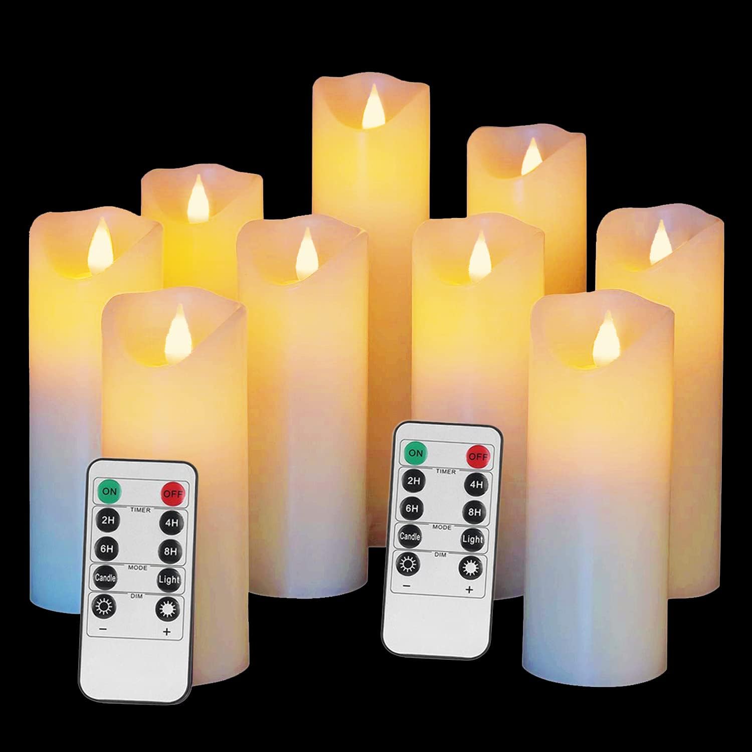 Flameless Candles Set of 9 Ivory Dripless Real Wax Pillars