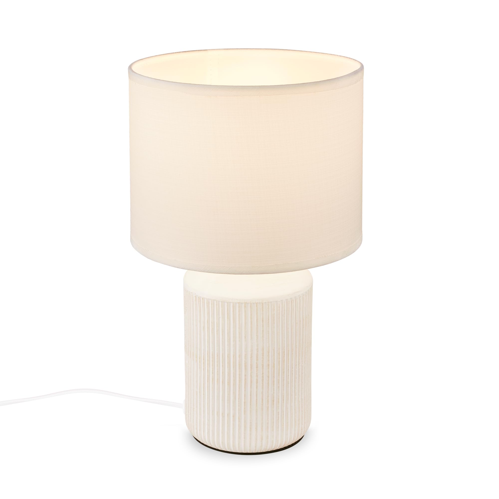 Briloner - Lampada da Tavolo Con Paralume in Tessuto, Interruttore a Cavo, Base in Ceramica, Per Camera da Letto e Soggiorno, Comodino, 22x37,5 Cm (PxH), Bianco